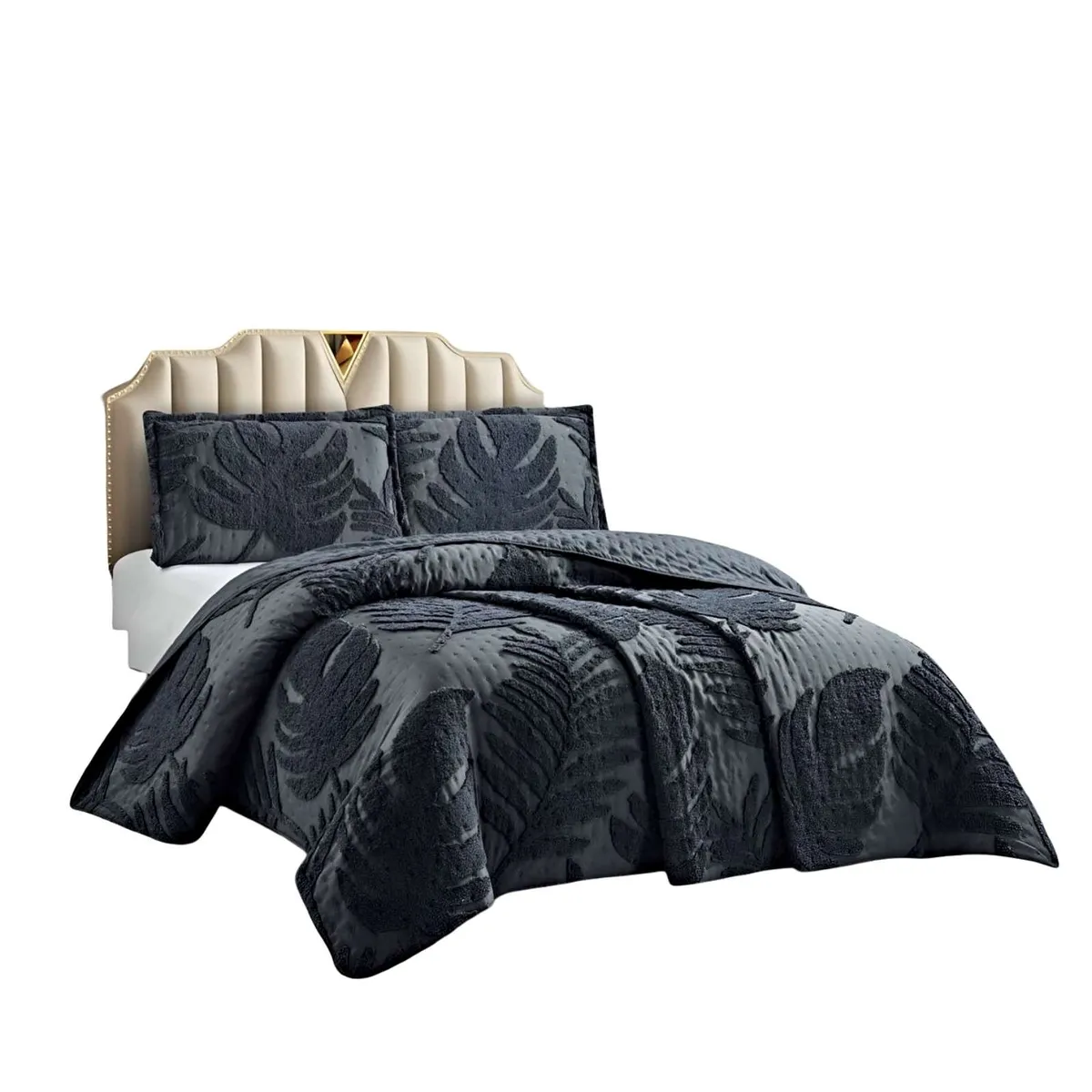 GENERICO - CUBRECAMA QUILT CON DISEÑO HOJA RELIEVE PLAZA Y MEDIA 180 x 230 cm 06