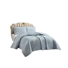GENERICO - CUBRECAMA QUILT CON DISEÑO HOJA RELIEVE KING-SUPERKING AZUL