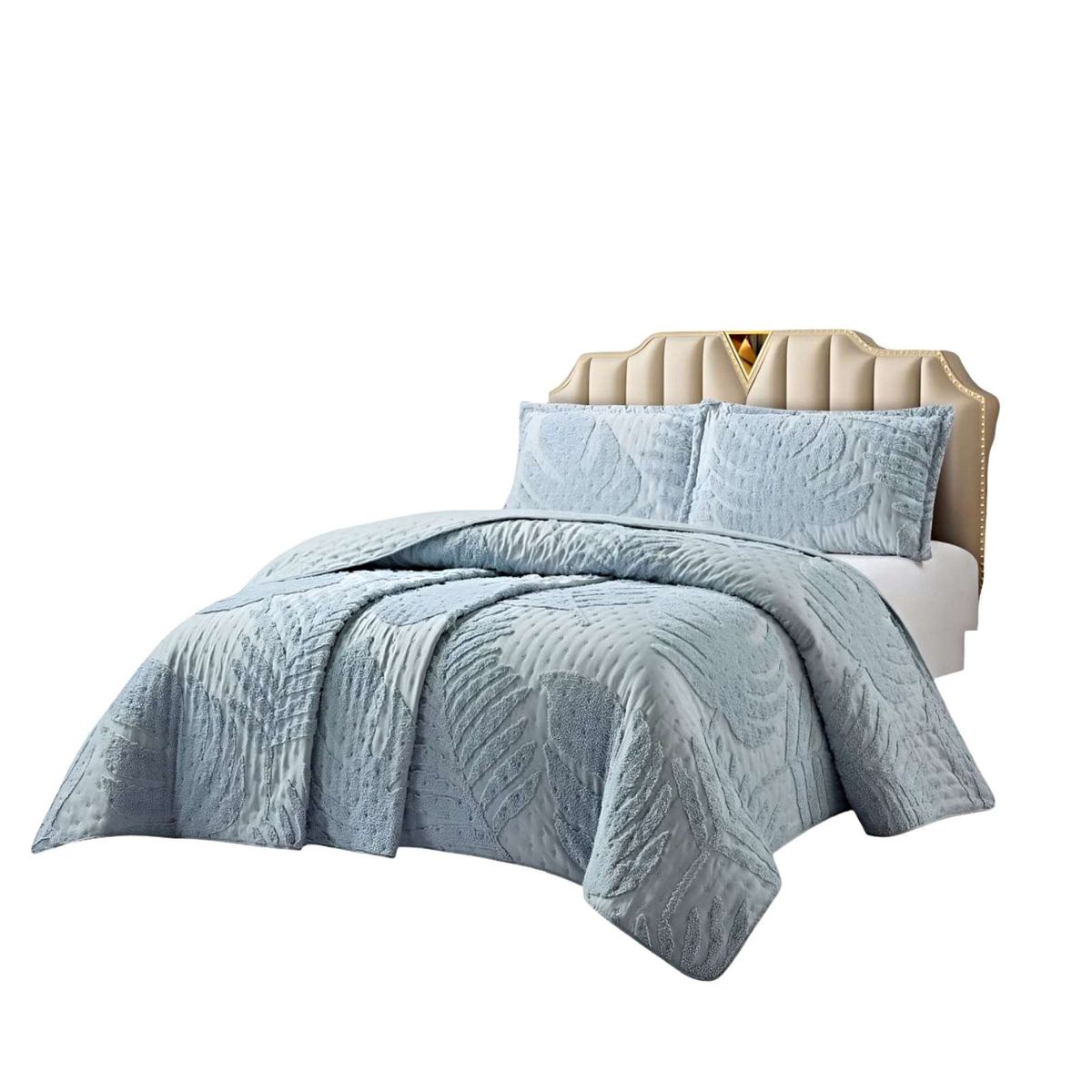 GENERICO - CUBRECAMA QUILT CON DISEÑO HOJA RELIEVE KING-SUPERKING AZUL