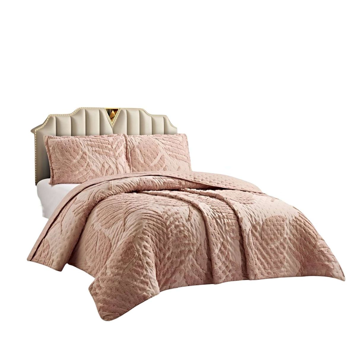 GENERICO - CUBRECAMA QUILT ESTILO HOJA RELIEVE PLAZA Y MEDIA ROSADO