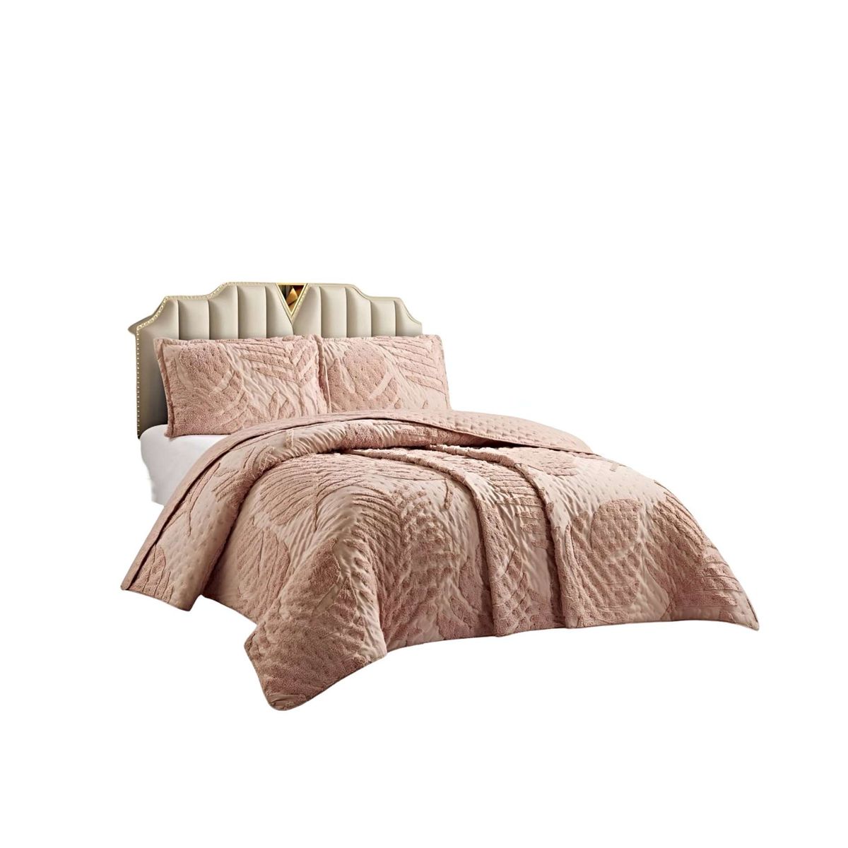 GENERICO - CUBRECAMA QUILT ESTILO HOJA RELIEVE PLAZA Y MEDIA ROSADO