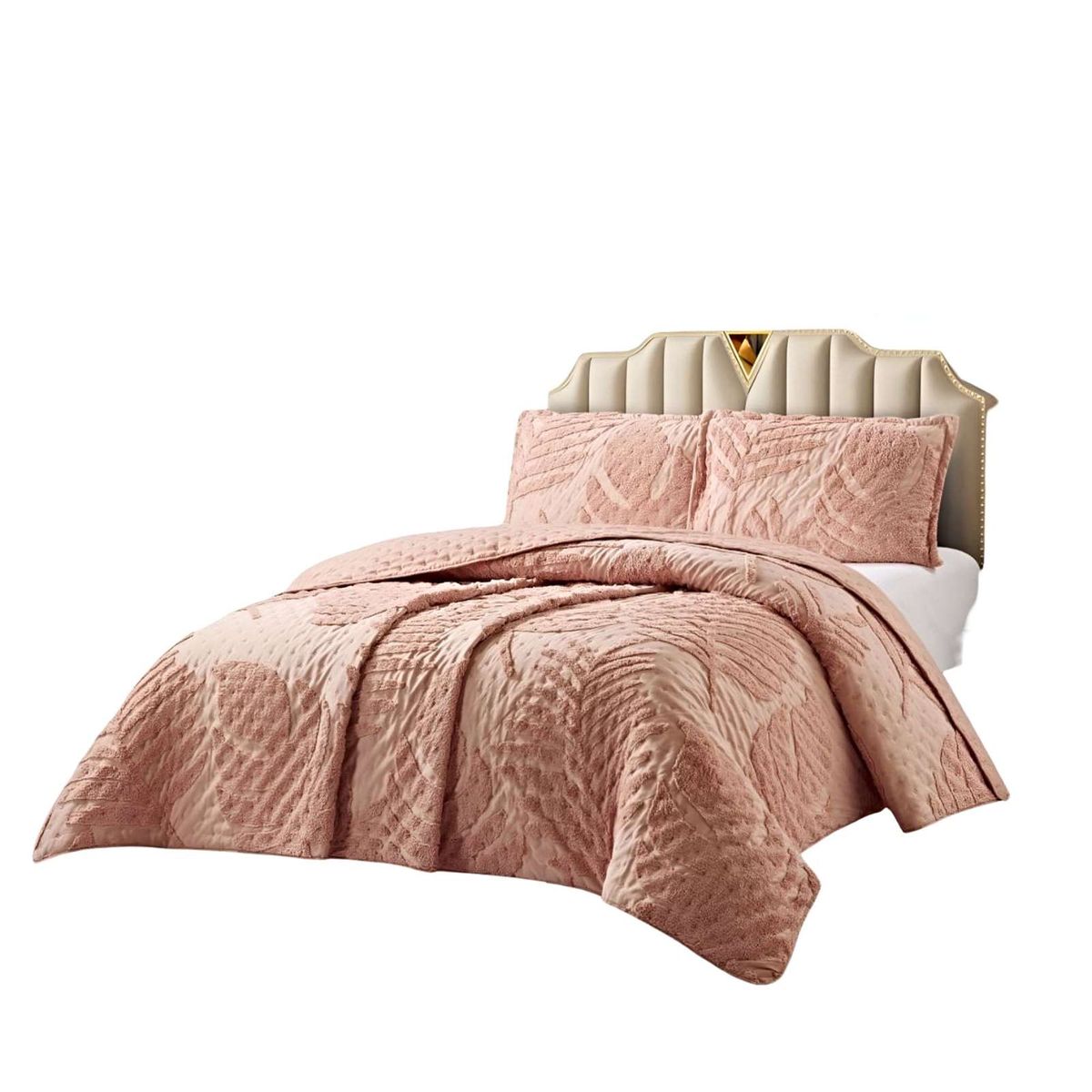 GENERICO - CUBRECAMA QUILT ESTILO HOJA RELIEVE PLAZA Y MEDIA ROSADO