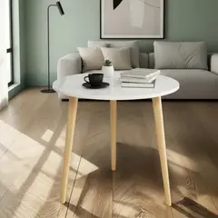 GENERICO - Mesa Centro Minimalista Madera Redonda Decorativa 50cm Blanco