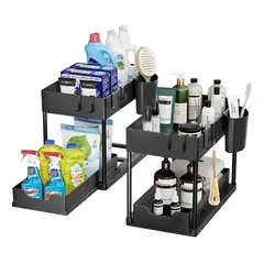 GENERICO - 2 Piezas 2 Niveles Organizador Multifuncional Baño Cocina Negro.