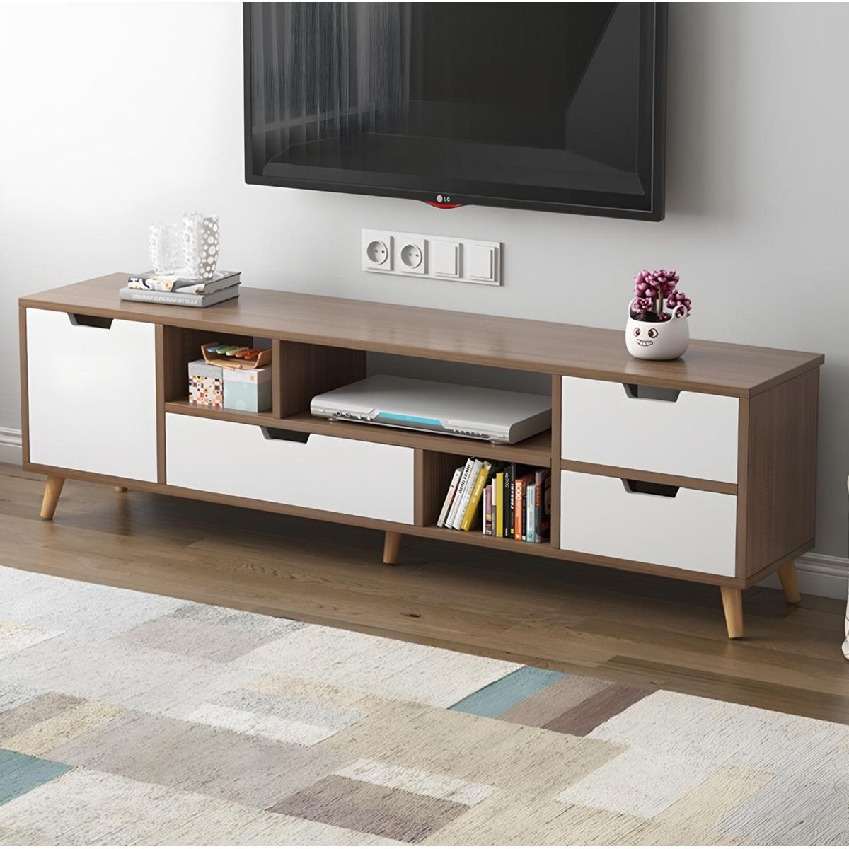 ACTUAL - Mueble de Tv Moderno 140x30x38 Cm Rack De Madera Con Cajones