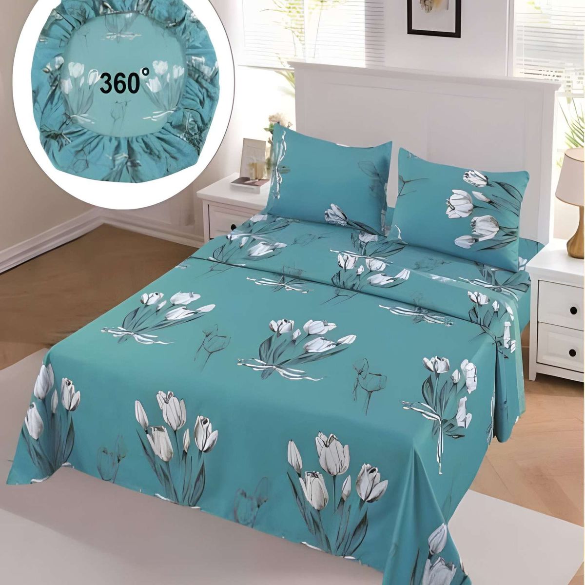 GENERICO - SET DE SABANAS CASA SOL KING TURQUESA