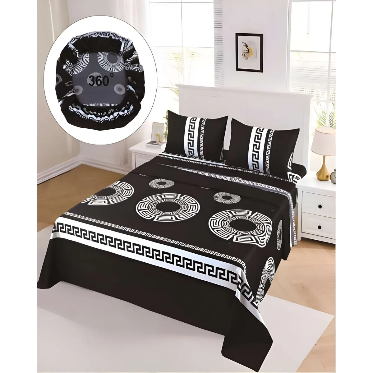 GENERICO - SET DE SABANAS CASA SOL SUPER KING NEGRO2