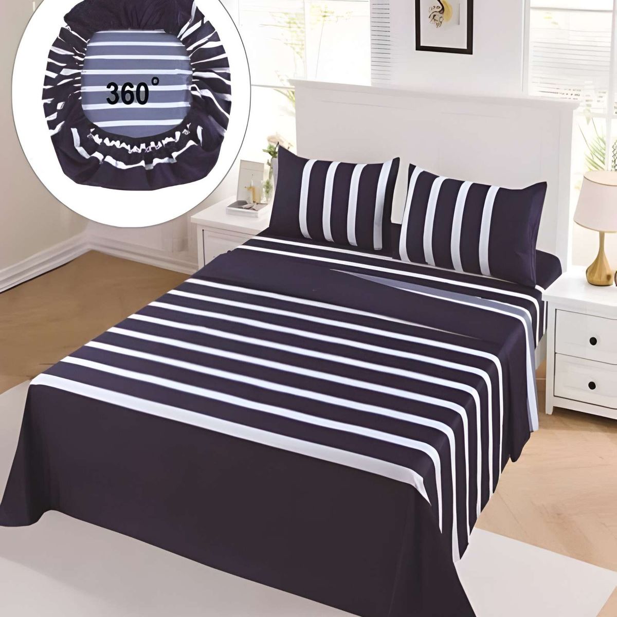 GENERICO - SET DE SABANAS SUPER KING AZUL OSCURO