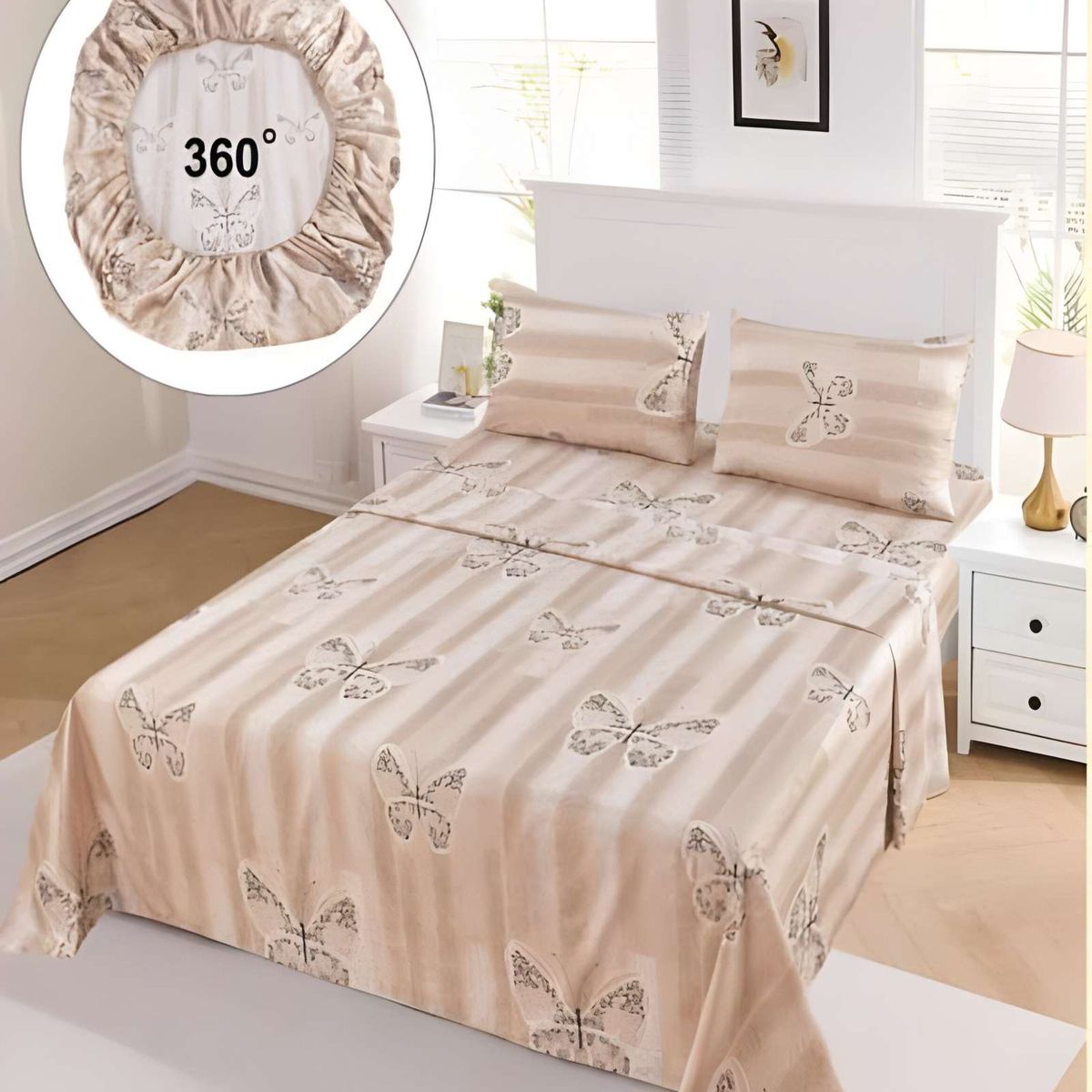 GENERICO - SET DE SABANAS SUPER KING BEIGE