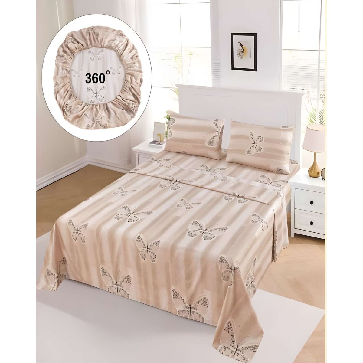 GENERICO - SET DE SABANAS SUPER KING BEIGE