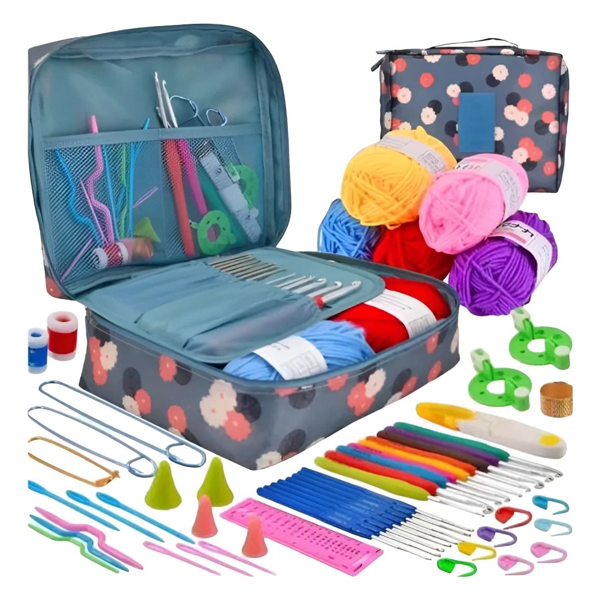 GENERICO - Set Con Estuche Crochet Silicona Accesorios Para Tejer Azul