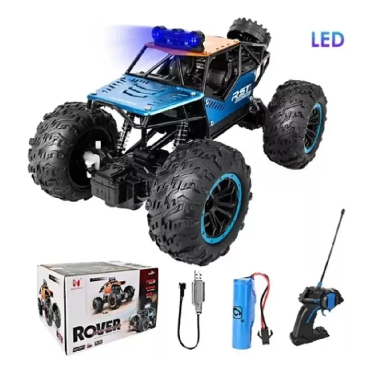 GENERICO - Auto Carro A Control Remoto Recargable 4x4 Con Led 18kmh Azul