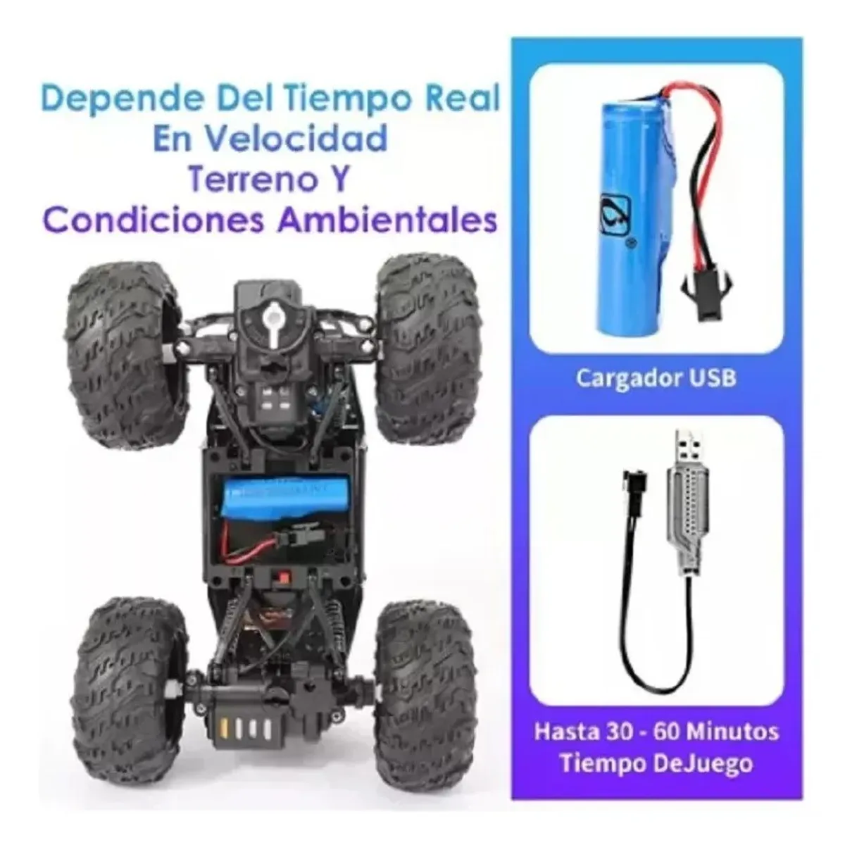 GENERICO - Auto Carro A Control Remoto Recargable 4x4 Con Led 18kmh Azul