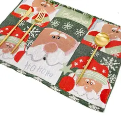 BOHEMIK - Set de 4 Individuales Navideños Viejo pascuero tonos verde y rojo