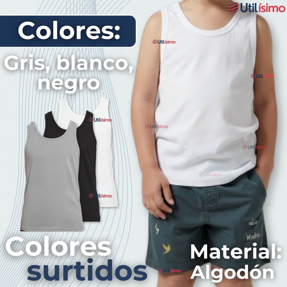 UTILISIMO - Pack 6 Camiseta Sin Manga Básica Suave 100% Algodón Colores Surtidos Niño y juvenil