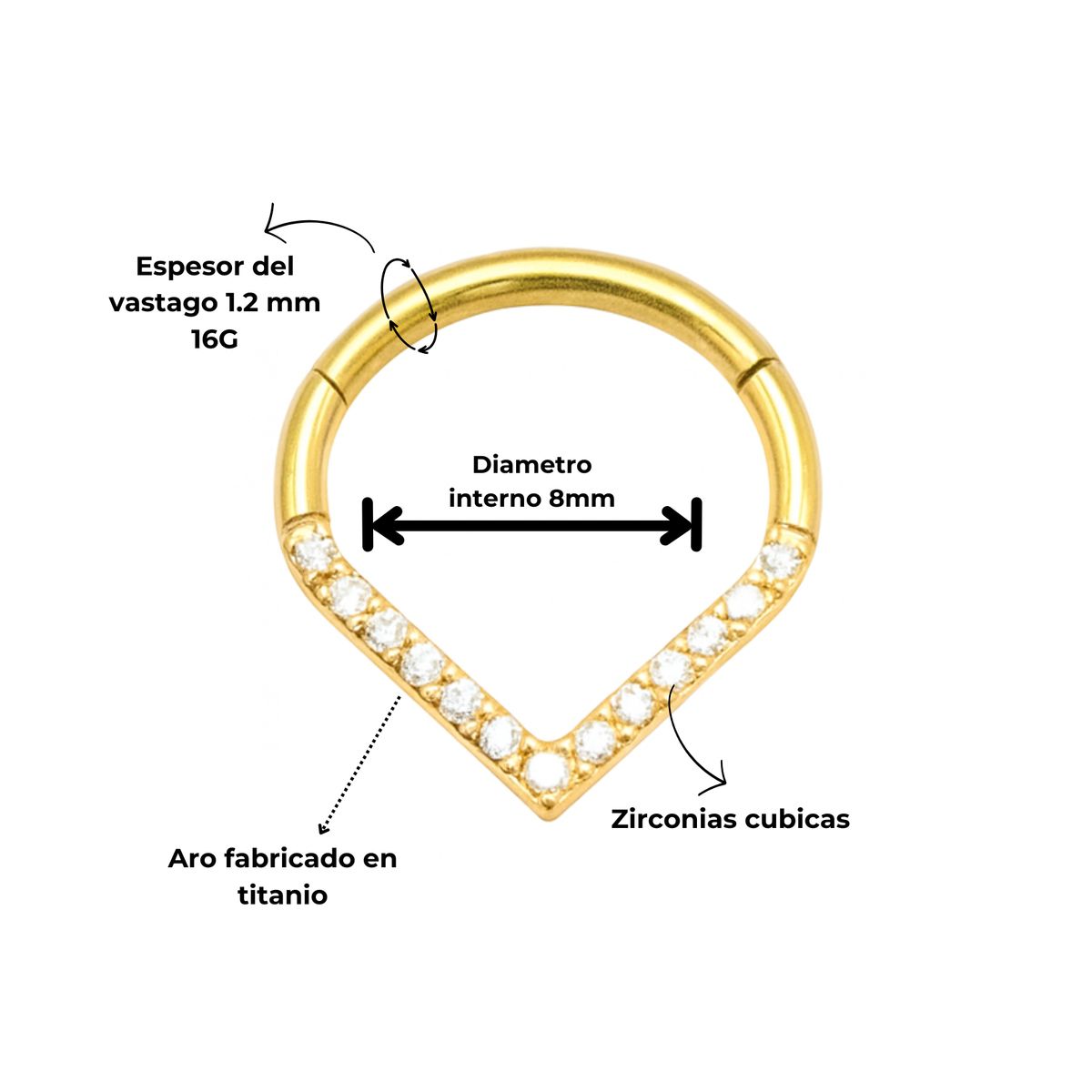 ELBAULDEJUMA - Piercing septum daith lagrima 8mm titanio ASTM F 136 chapado en oro