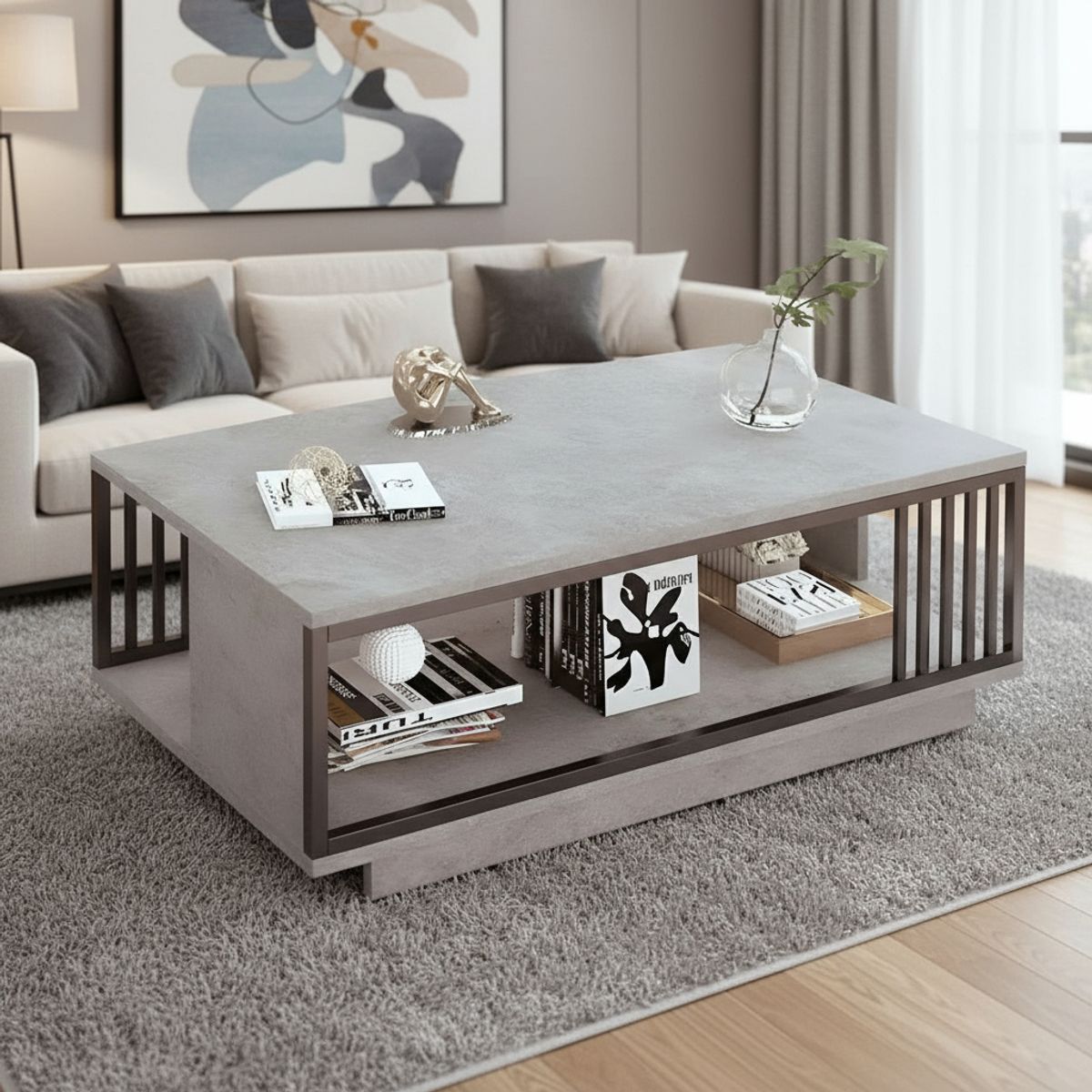 ANYHOGAR - Mesa De Centro Para Living Con 2 Niveles 100x50x40 Gris