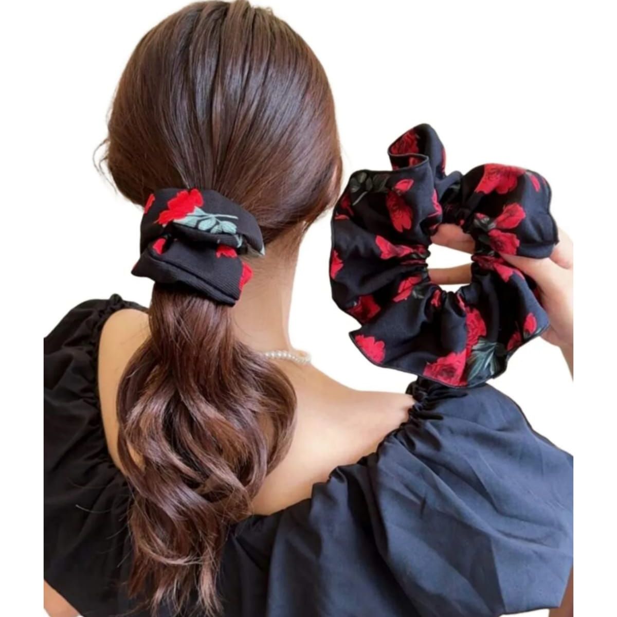 GENERICO - Scrunchie Grande de Estampado Floral Flores XL
