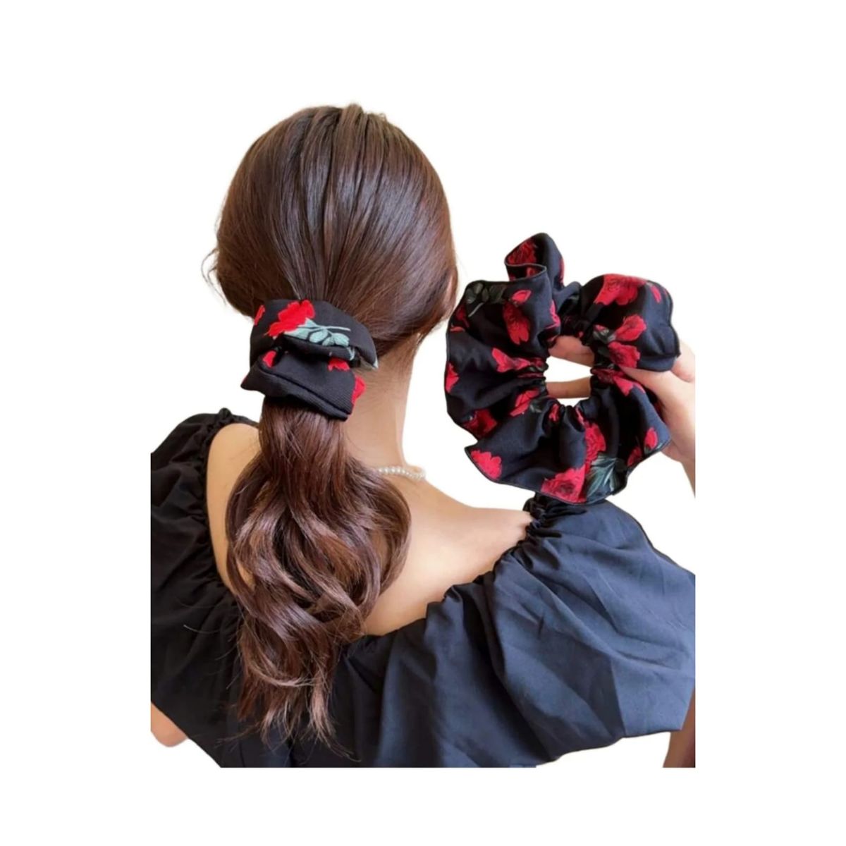 GENERICO - Scrunchie Grande de Estampado Floral Flores XL