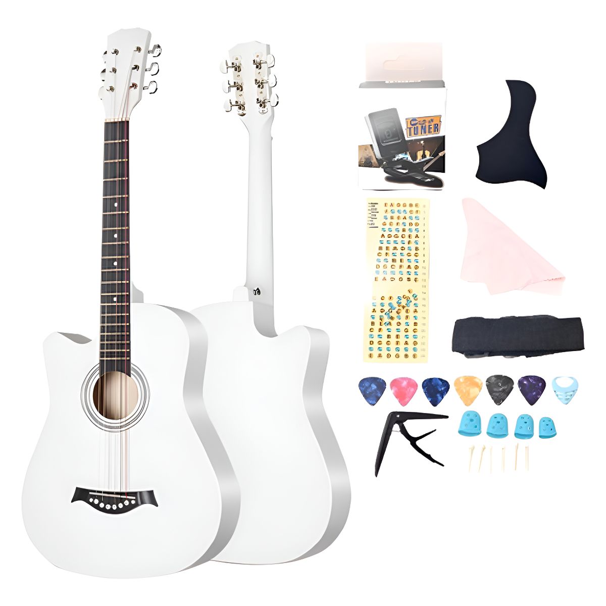U BUY - Guitarra Acústica Color Blanco De 38 Pulgadas + Accesorios