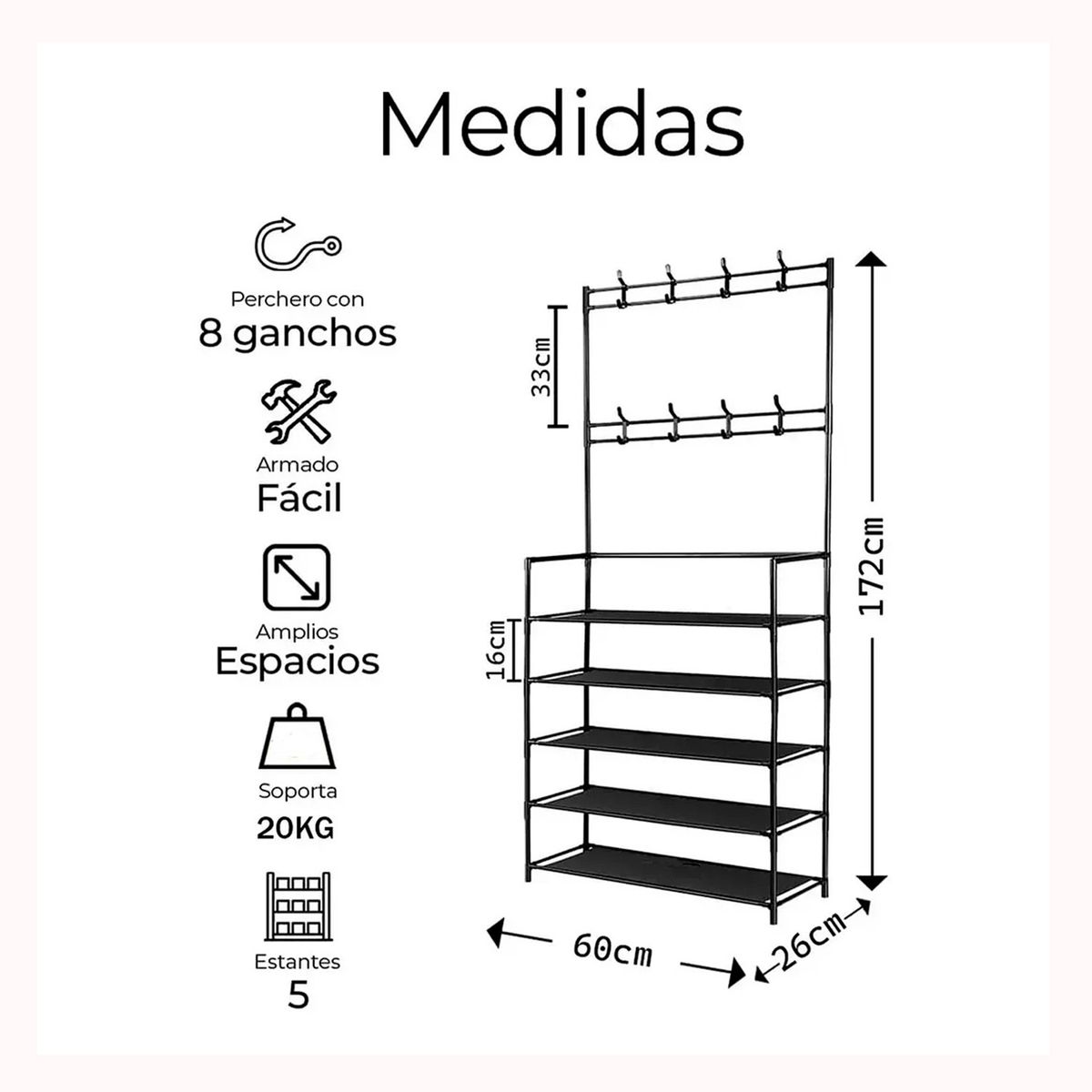GENERICO - Organizador 2 en 1 de ropa perchero y zapatero 5 niveles