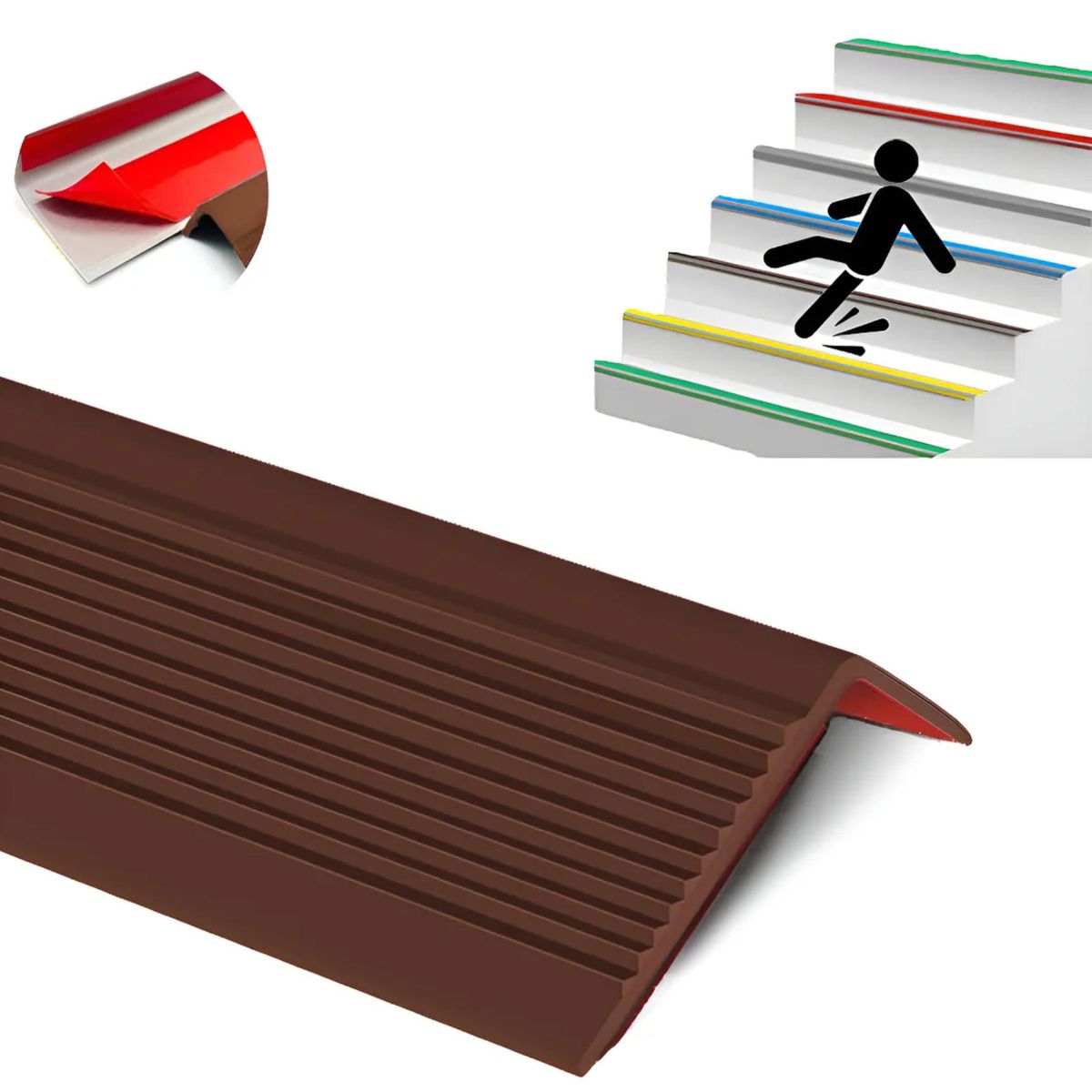 ATURE - Grada Goma Estriada Protector De Borde Escalera 3m Marrón