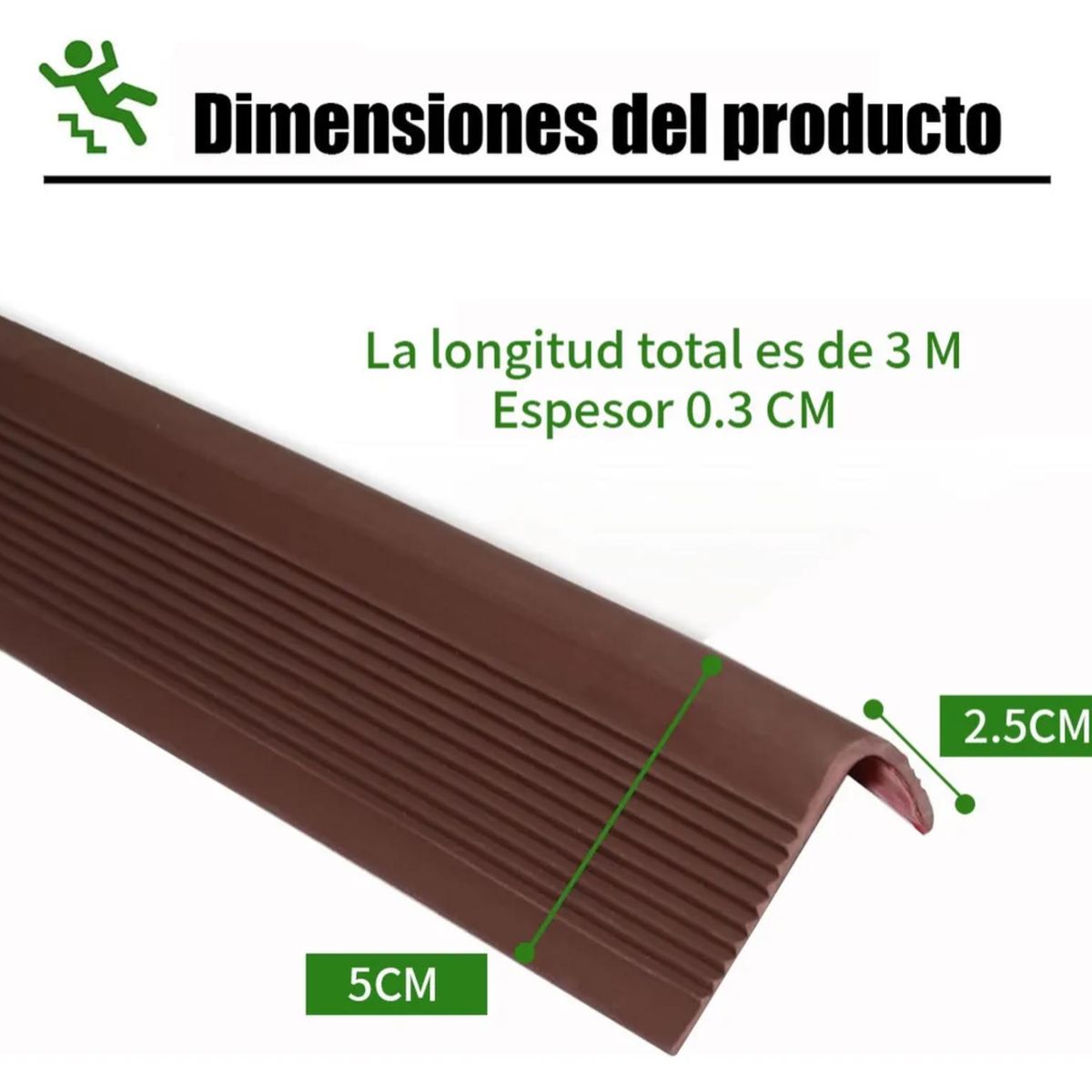 ATURE - Grada Goma Estriada Protector De Borde Escalera 3m Marrón