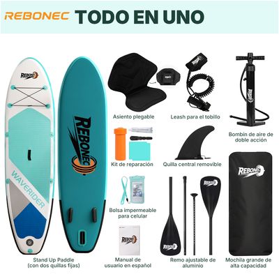 Imagen 2 del producto Set Tabla Stand Up Paddle Surf Inflable NÁVIA 320x81x15CM Verde Con Azul