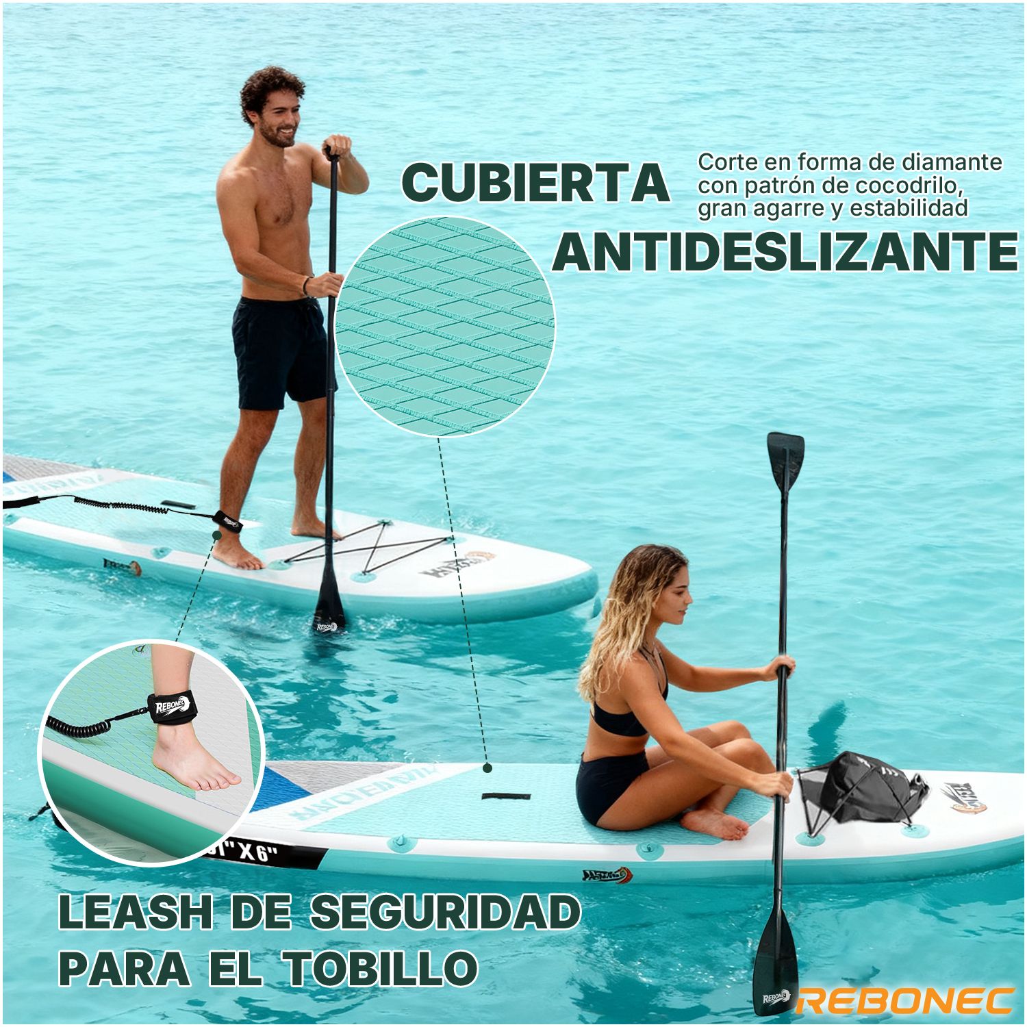 REBONEC Set Tabla Stand Up Paddle Surf Inflable NÁVIA 320x81x15CM
