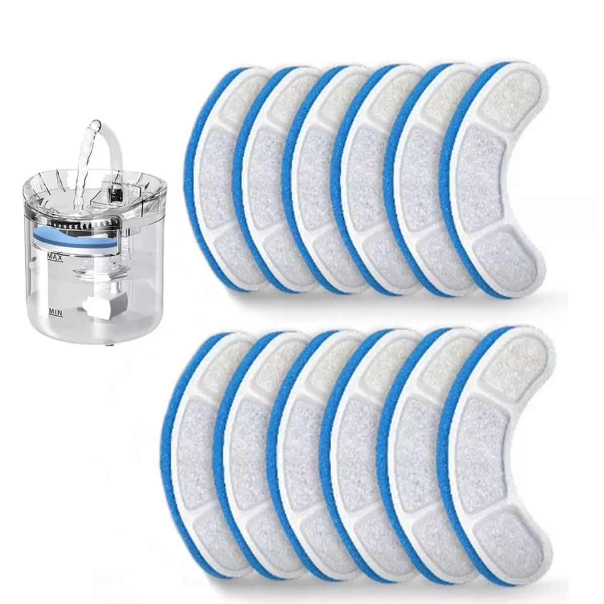 KINDA NICE - Pack 12 Filtros Agua Para Bebedero Fuente Agua Perro Gato