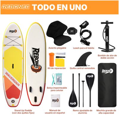 Imagen 2 del producto Set Tabla Stand Up Paddle Surf Inflable NÁVIA 320x81x15CM Rojo Con Amarillo