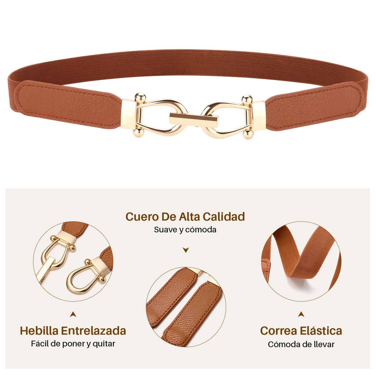 SLOWTON - Cinturón Elástico para Mujere Ajustable Casual Hebilla 4pcs