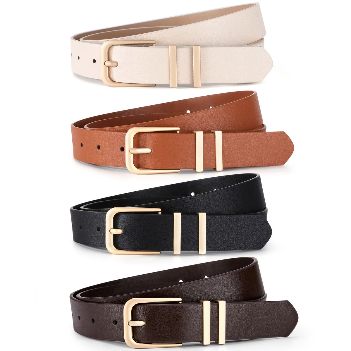 SLOWTON - 4pcs Cinturones Para Mujere Ajustable de Piel De Mujers Con Hebilla Dorada