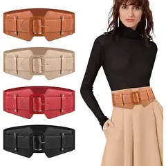 SLOWTON - Cinturon Ancho para Mujer Elástico de Piel Ajustable 2 PCS