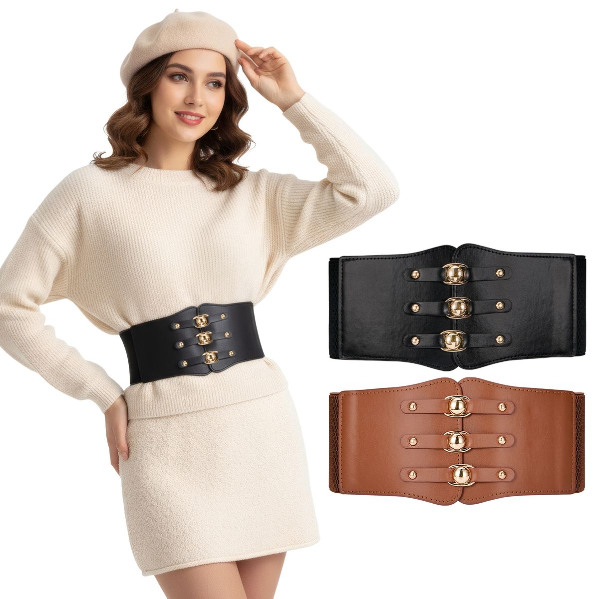 SLOWTON - Cinturon para Mujer Ajustable Cintos Ancho de Moda Tipo Corsé 2 PCS