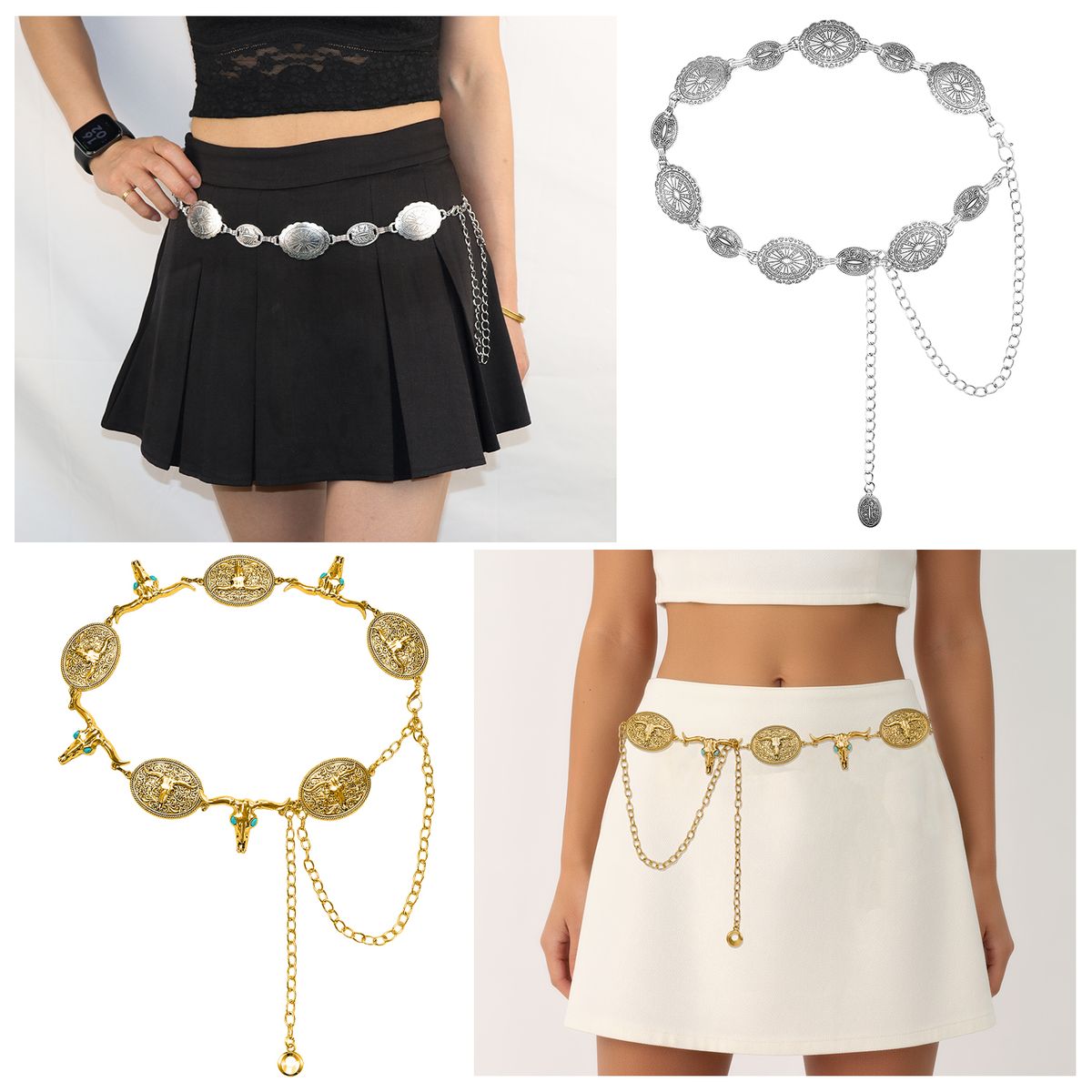 SLOWTON - Cinturón para Mujer Retro y Versátil Cadena Adecuado Metálica 2 PCS