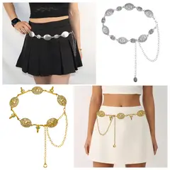 SLOWTON - Cinturón para Mujer Retro y Versátil Cadena Adecuado Metálica 2 PCS