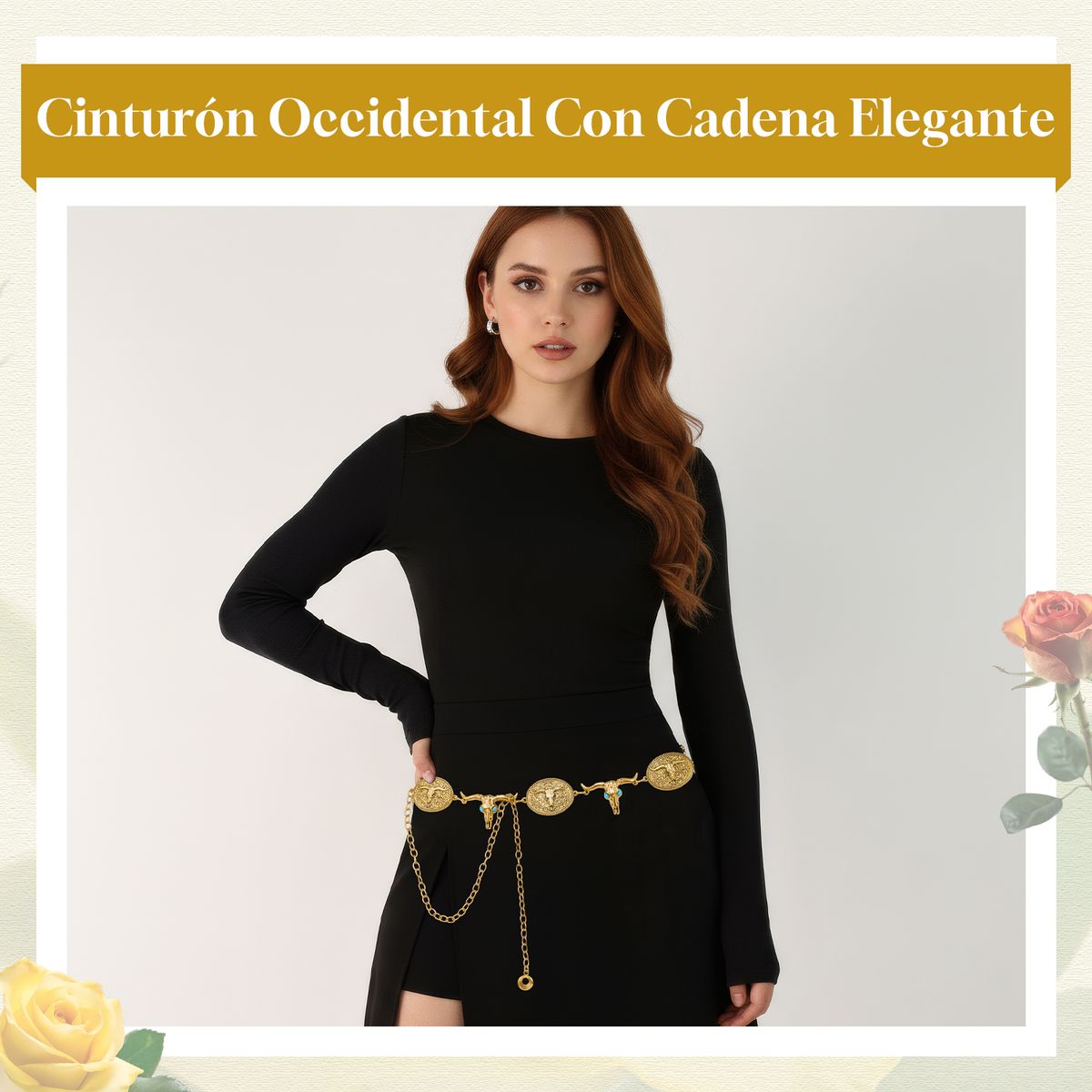 SLOWTON - Cinturón para Mujer Retro y Versátil Cadena Adecuado Metálica 2 PCS