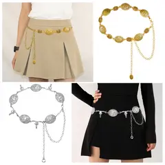 SLOWTON - Cinturón para Mujer Retro y Versátil Cadena Adecuado Metálica 2 PCS