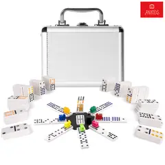 ANIKIDS - Juego Dominó Chancho 12 Con Caja De Maleta De Aluminio 91 Piezas De Color