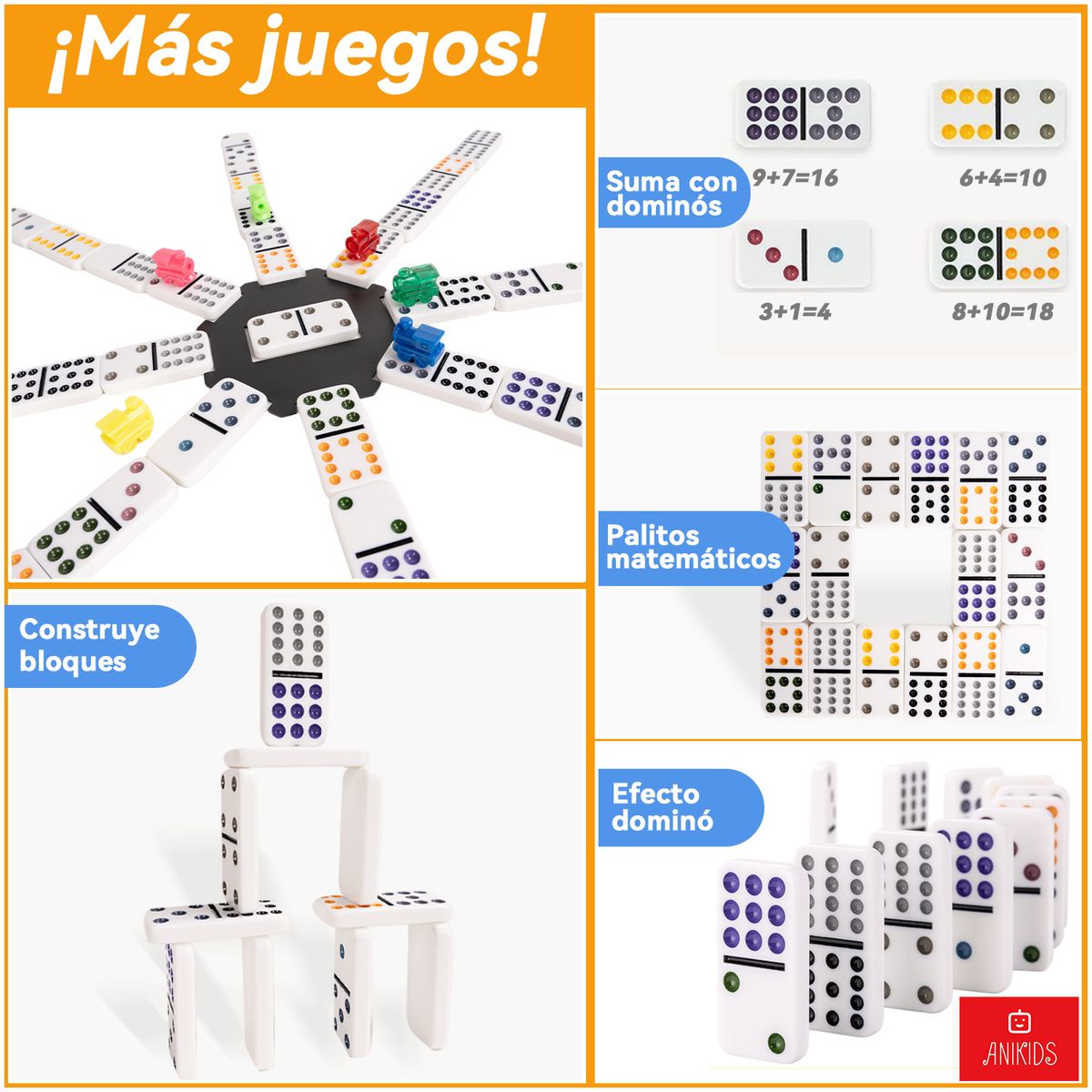 ANIKIDS - Juego Dominó Chancho 12 Con Caja De Maleta De Aluminio 91 Piezas De Color