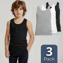 UTILISIMO - Pack 3 Camiseta Sin Manga Básica Suave 100% Algodón Colores Surtidos Niño y Juvenil