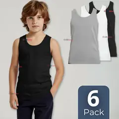 UTILISIMO - Pack 6 Camiseta Sin Manga Básica Suave 100% Algodón Colores Surtidos Niño Y Juvenil