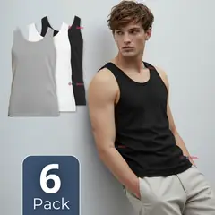 UTILISIMO - Pack 6 Camiseta Sin Manga Básica Suave 100% Algodón Colores Surtidos Niño Juvenil y adulto