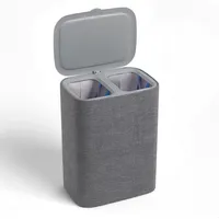 Canasto Doble Cesto De Ropa Sucia Pleglable Grande Con Tapa Gris
