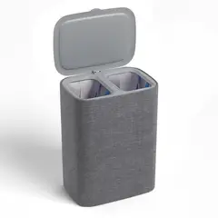 WAKESHOME - Canasto Doble Cesto De Ropa Sucia Pleglable Grande Con Tapa Gris