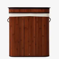 WAKESHOME - Canasto De Bambú Cesto De Ropa Sucia Pleglable Con Tapa Marrón Oscuro