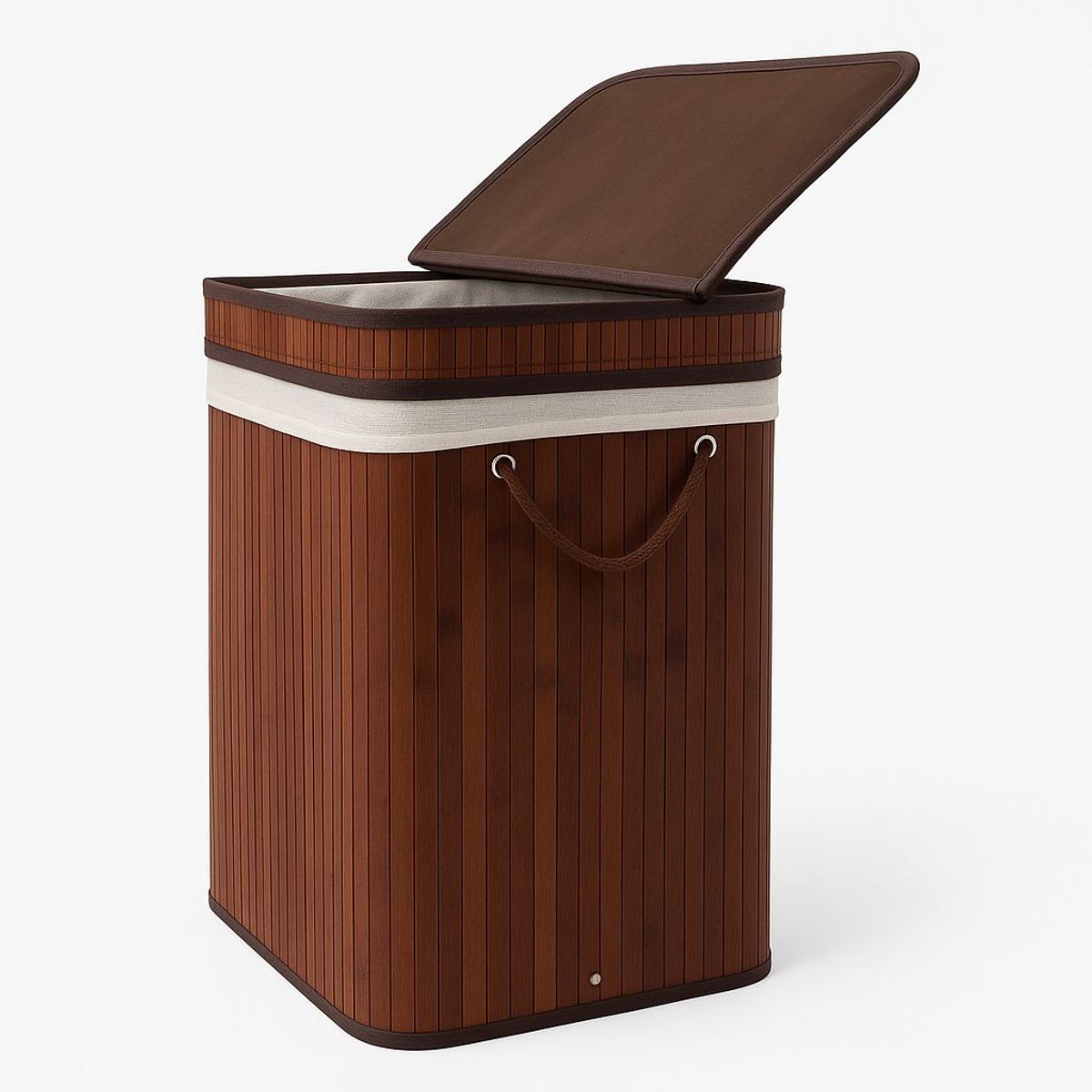 WAKESHOME - Canasto De Bambú Cesto De Ropa Sucia Pleglable Con Tapa Marrón Oscuro