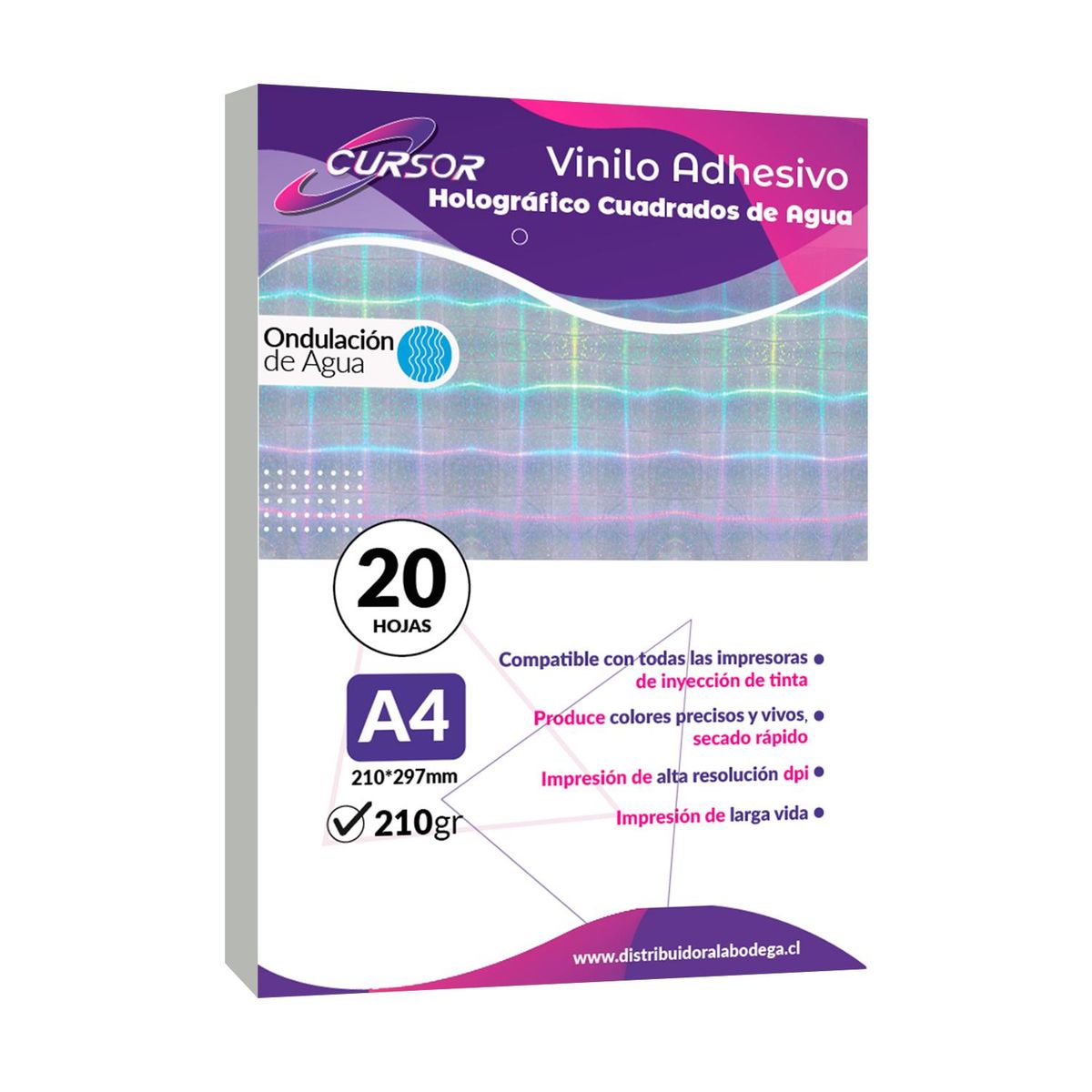 CURSOR - Vinilo Adhesivo Tornasol Cuadrados Agua Imprimible A4 20hjs