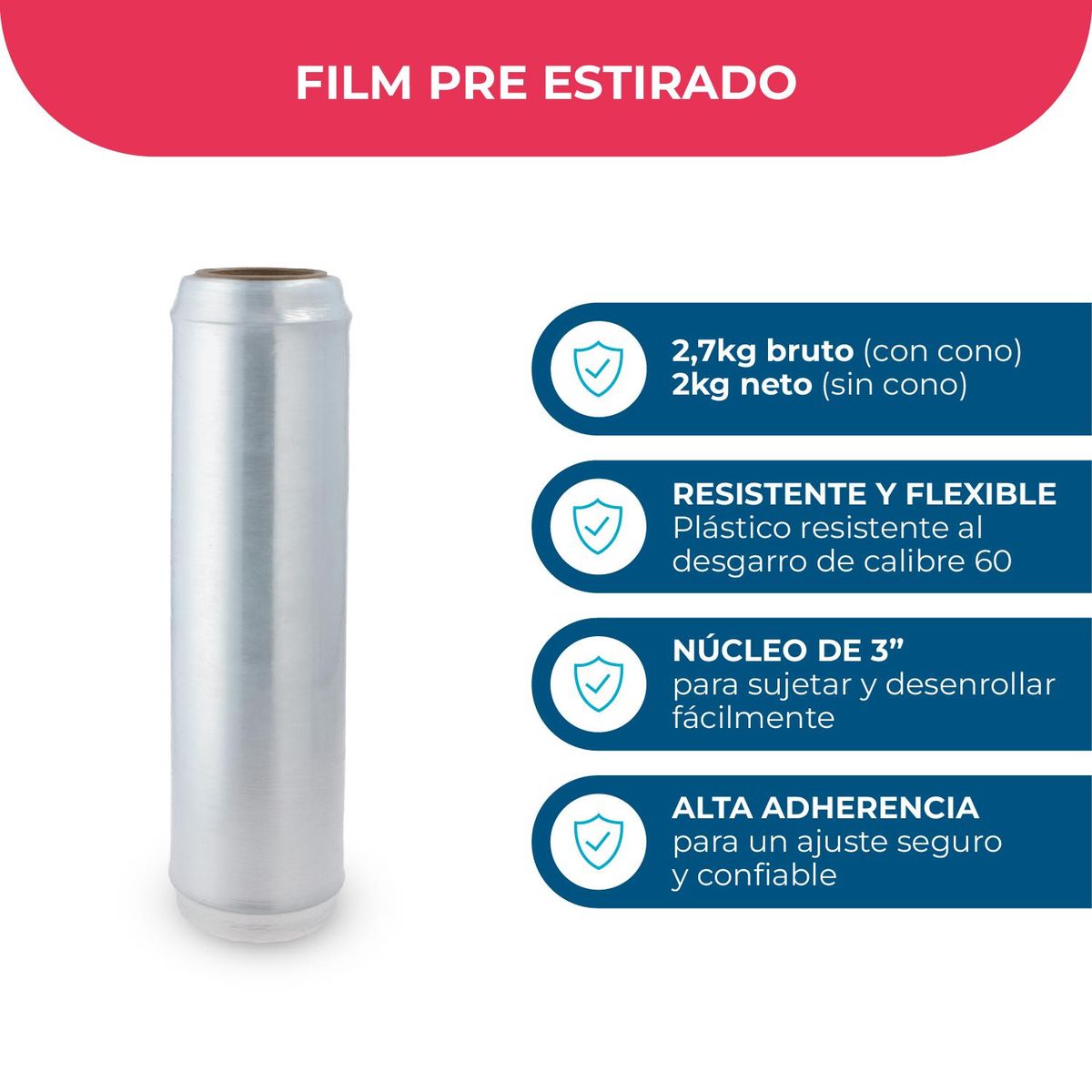 GENERICO - Film Pre-Estirado Transparente 2,7Kg - Pack Mayorista - 1 ud